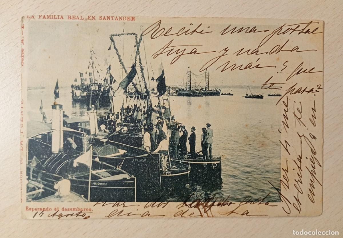 Postales: Postal Santander 1902 Familia Real esperando desembarco &ndash; Roisin Barcelona &ndash; circulada