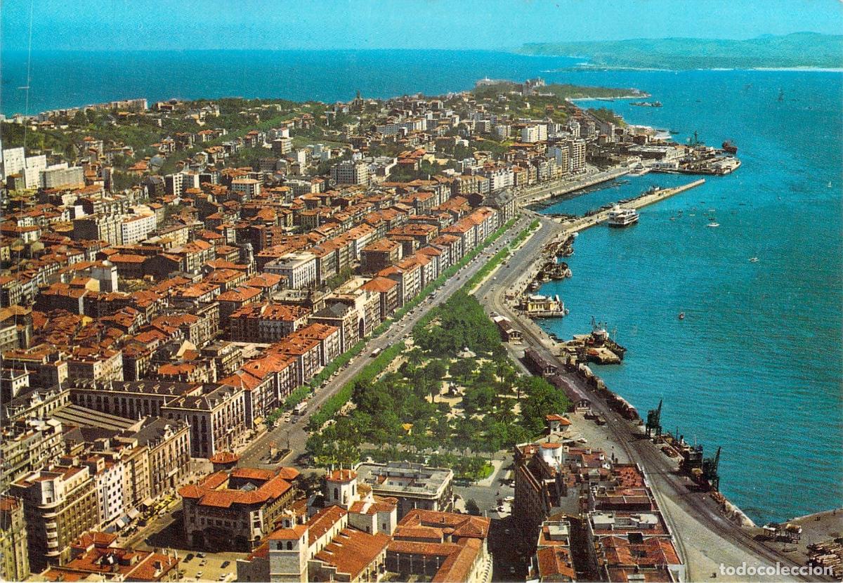 Postales: Postal de Vista A&eacute;rea Parcial de Santander y su Puerto