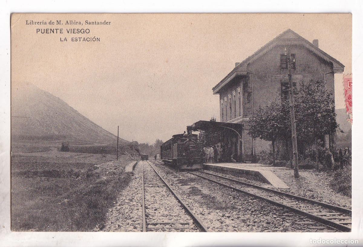 Postales: POSTAL. PUENTE VIESGO. LA ESTACI&Oacute;N. CANTABRIA. CIRCULADA EN 1917