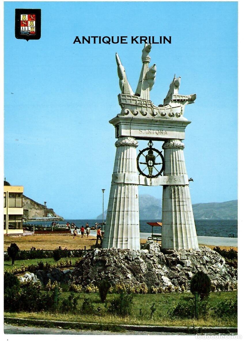 Postales: SANTO&Ntilde;A N&ordm; 6 MONUMENTO A JUAN DE LA COSA / ESCUDO DE ORO / SIN FRANQUEAR