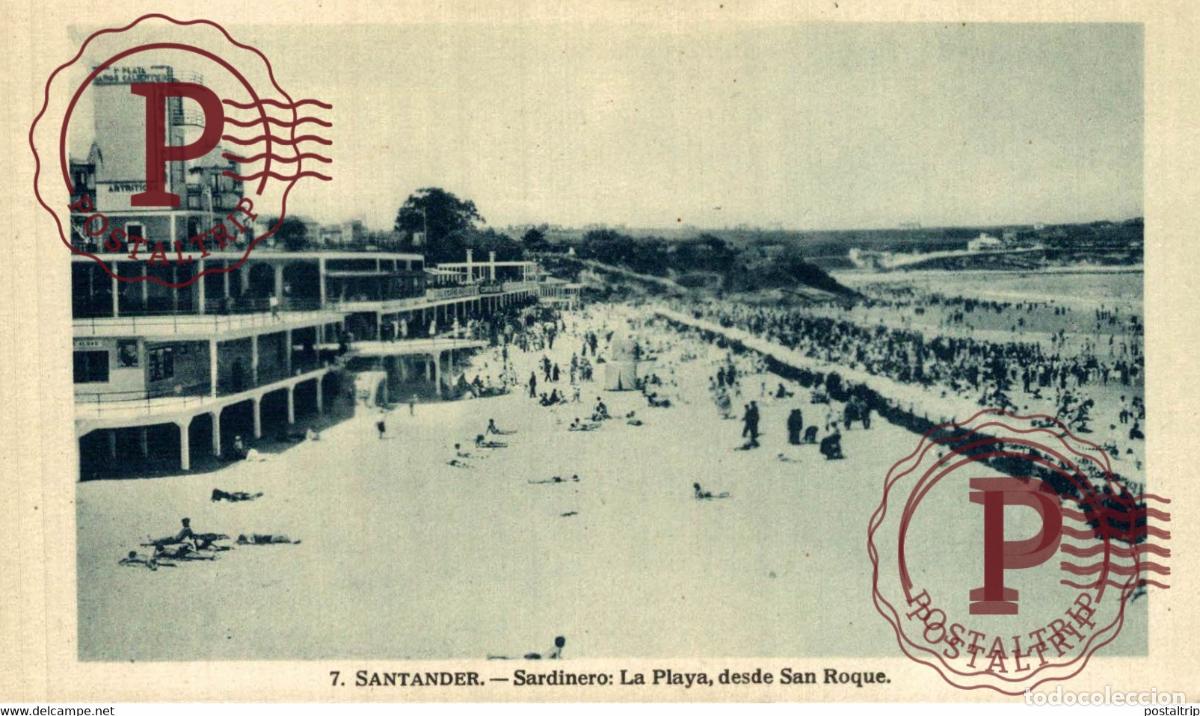 Postales: SANTANDER. SARDINERO. LA PLAYA DESDE SAN ROQUE.