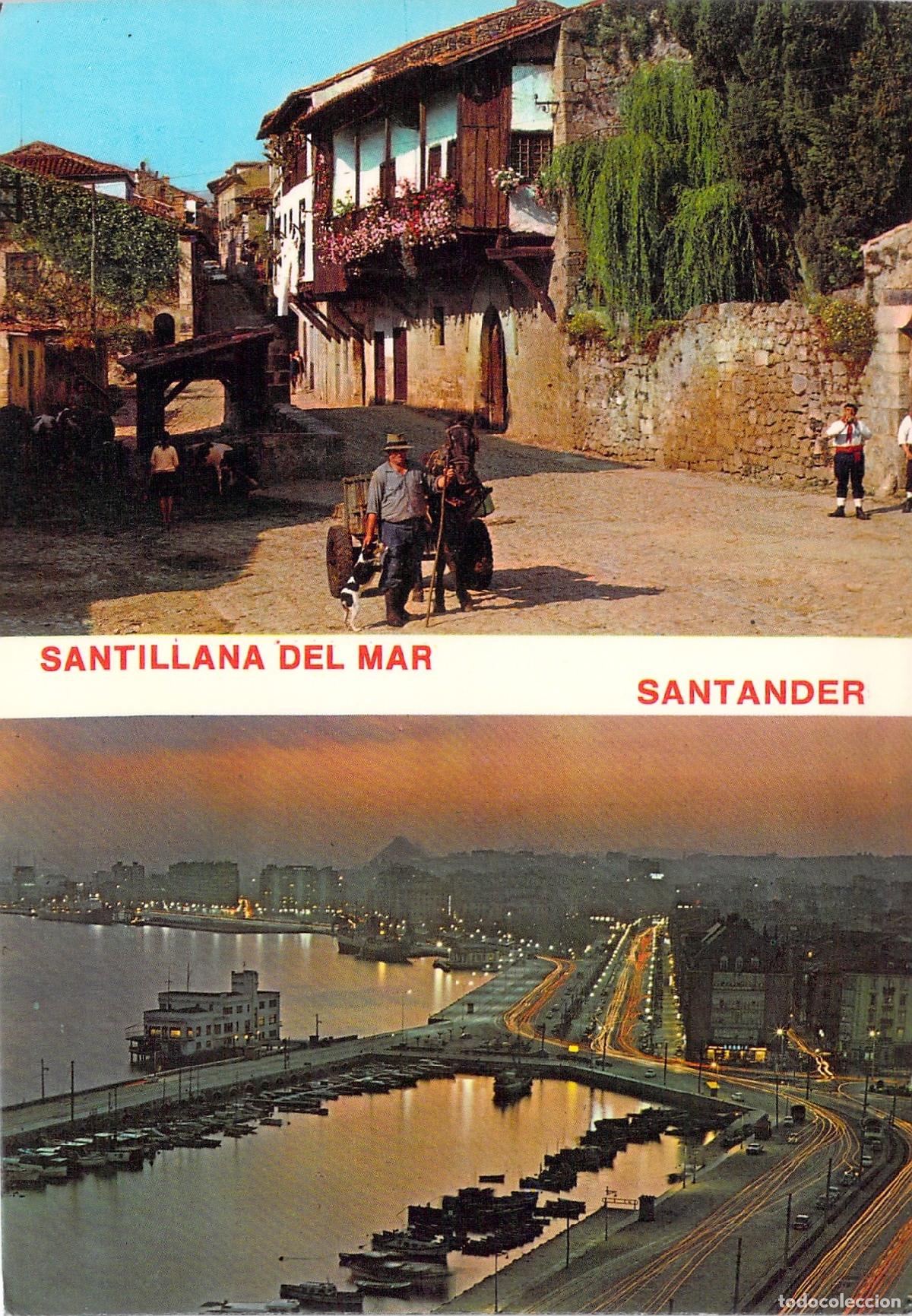 Postales: Postal de Cantabria con Santander Puerto Nocturno y Santillana del Mar