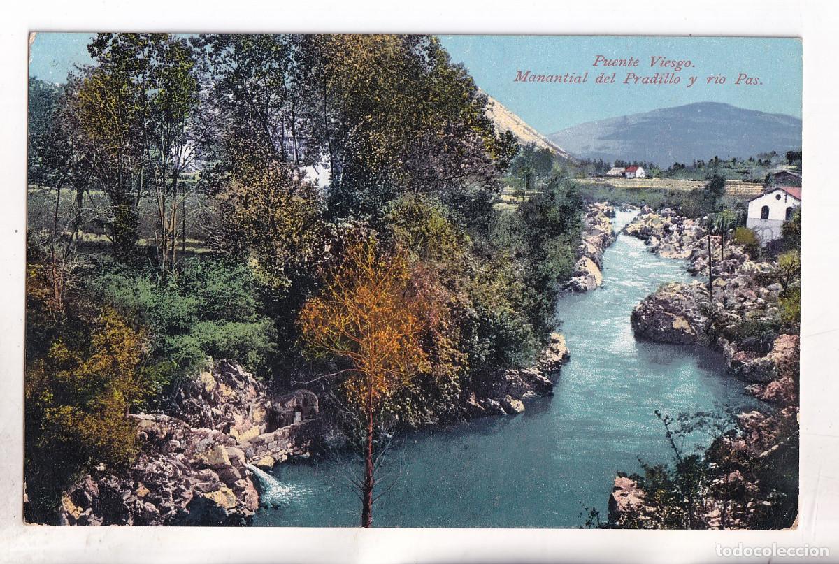 Postales: POSTAL. PUENTE VIESGO. MANANTIAL DEL PRADILLO Y R&Iacute;O PAS. CANTABRIA