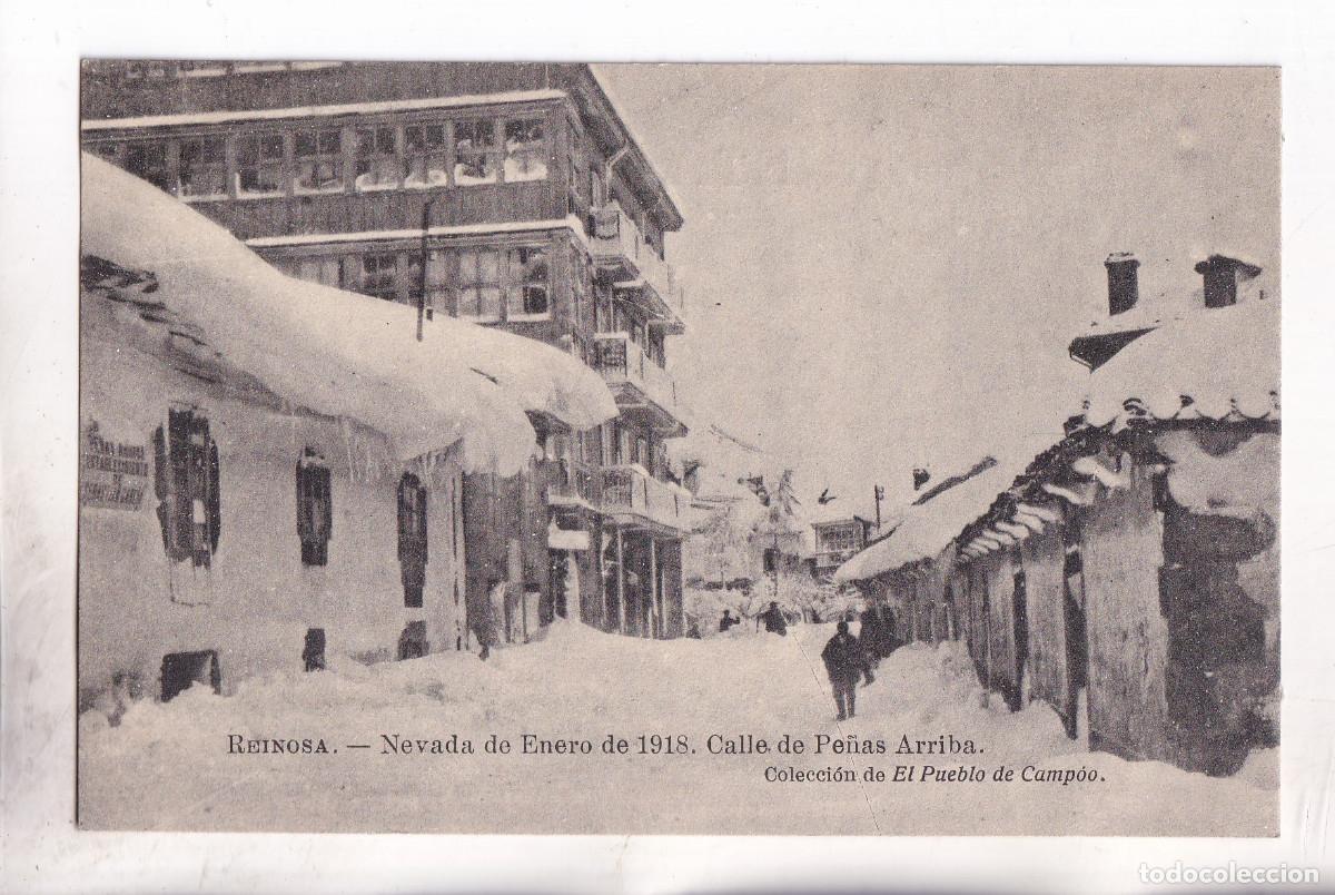 Postales: POSTAL. REINOSA. NEVADA DE ENERO DE 1918. CALLE DE PE&Ntilde;AS ARRIBA. CANTABRIA