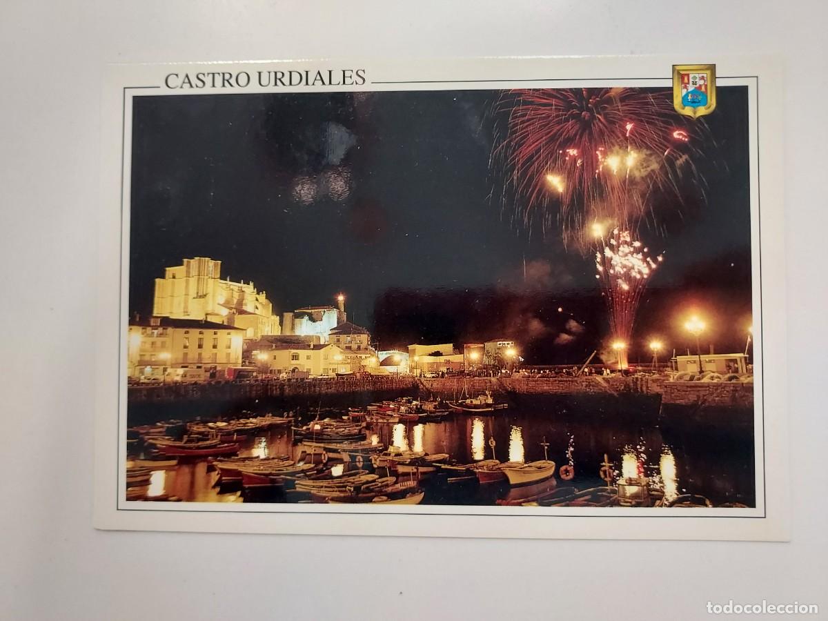 Postales: POSTAL CASTRO URDIALES VISTA NOCTURNA DEL PUERTO. 1994. SIN CIRCULAR. CANTABRIA. FUEGOS ARTIFICIALES