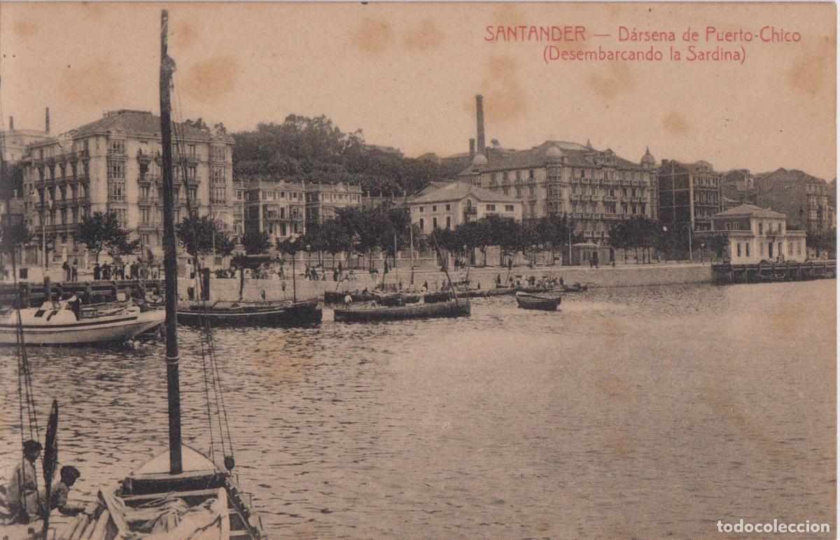 Postales: SANTANDER, DARSENA DE PUERTO CHICO, DESEMBARCANDO LA SARDINA - F.CABRILLO - S/C