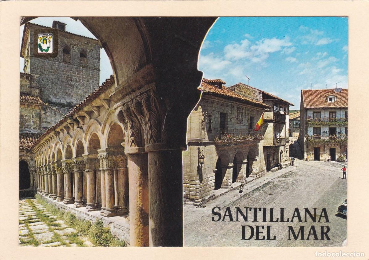 Postales: SANTILLANA DEL MAR. CLAUSTRO DE LA COLEGIATA. PLAZA Y AYUNTAMIENTO (1974)