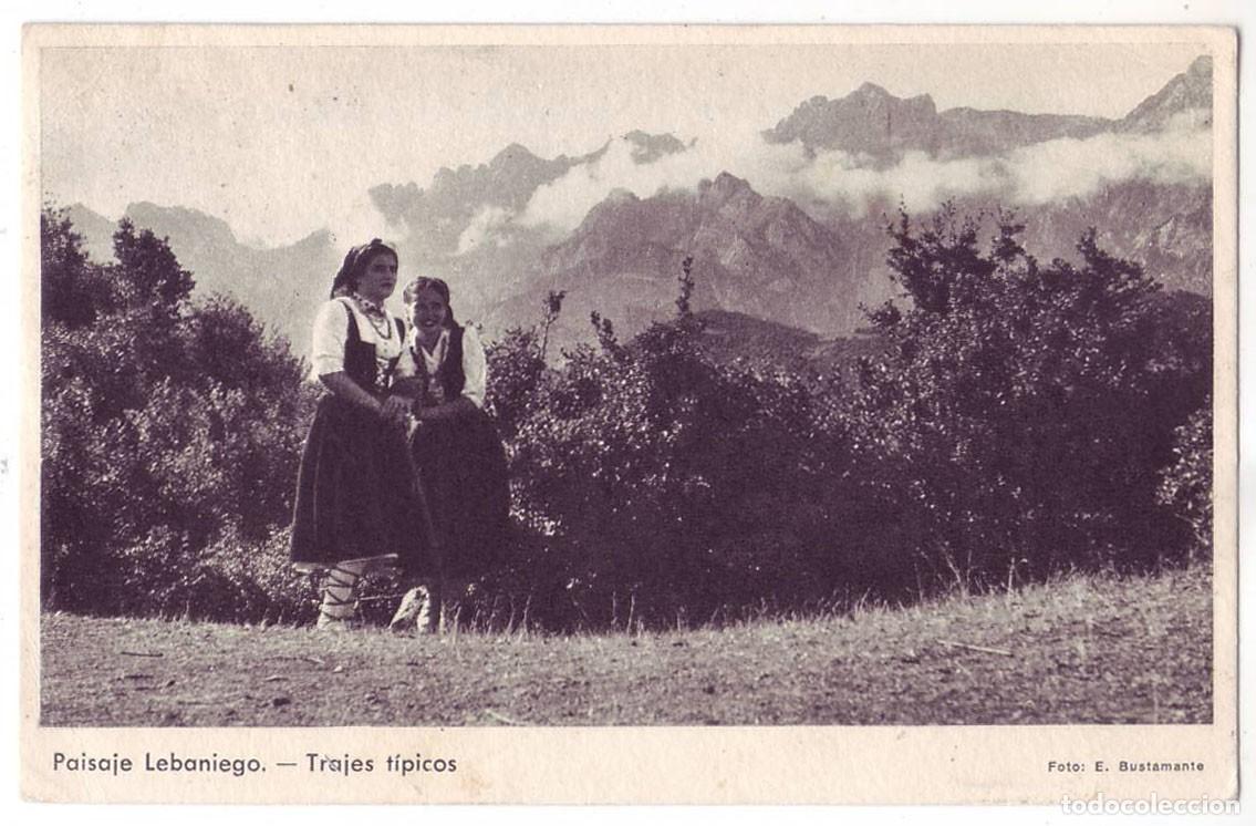 Postales: Cantabria: Paisaje Lebaniego. Trajes T&iacute;picos. Foto E. Bustamante. Circulada (A&ntilde;os 30-40)
