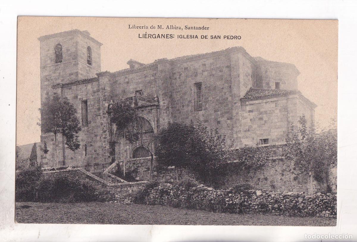 Postales: POSTAL. LI&Eacute;RGANES. IGLESIA DE SAN PEDRO. CANTABRIA