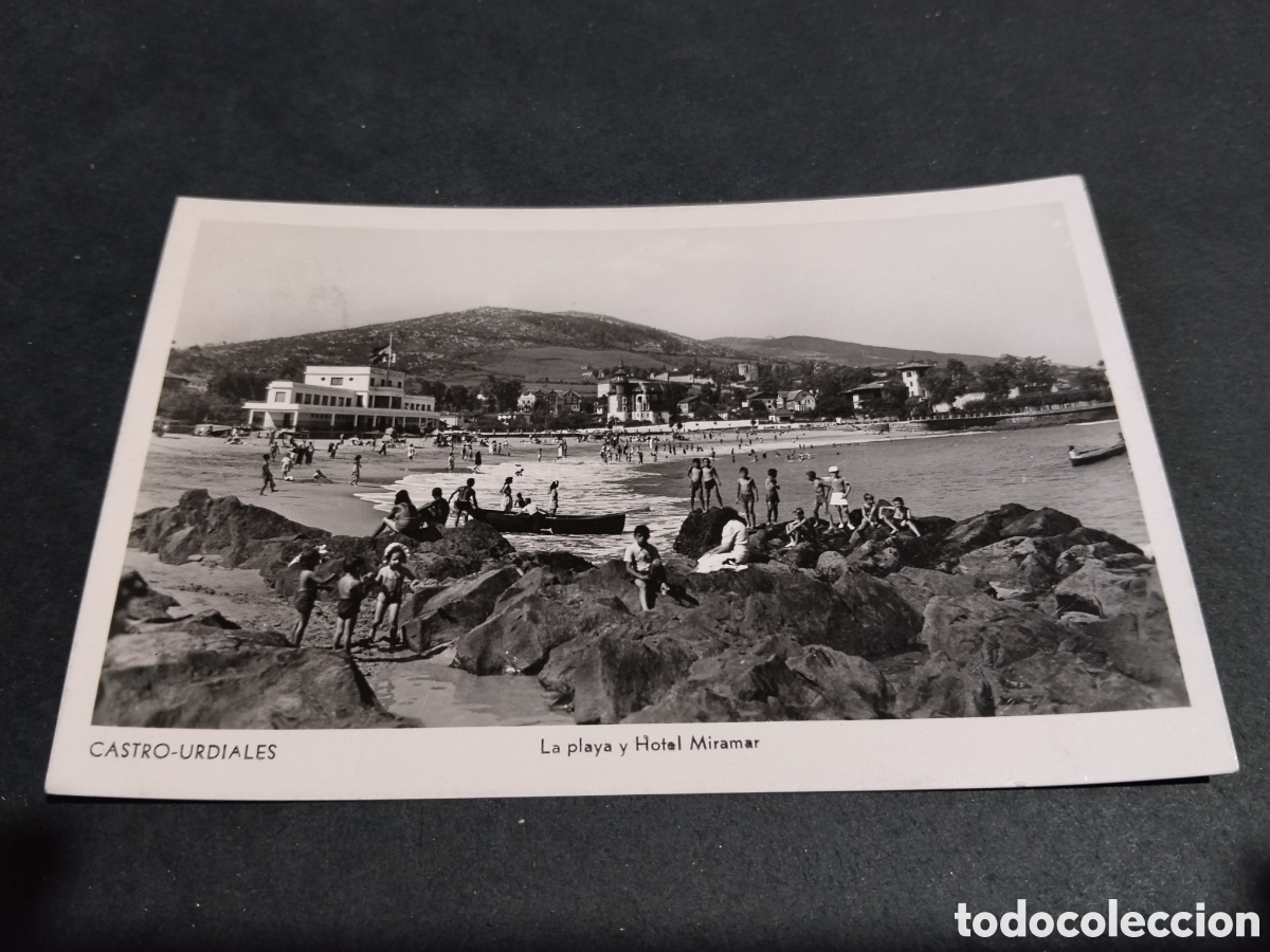 Postales: Postal antigua Castro Urdiales, playa y hotel Miramar