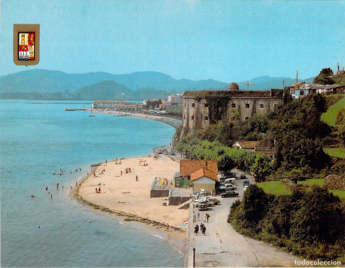 Postales: Postal de la Playa y Fuerte de San Mart&iacute;n en Santo&ntilde;a, Cantabria