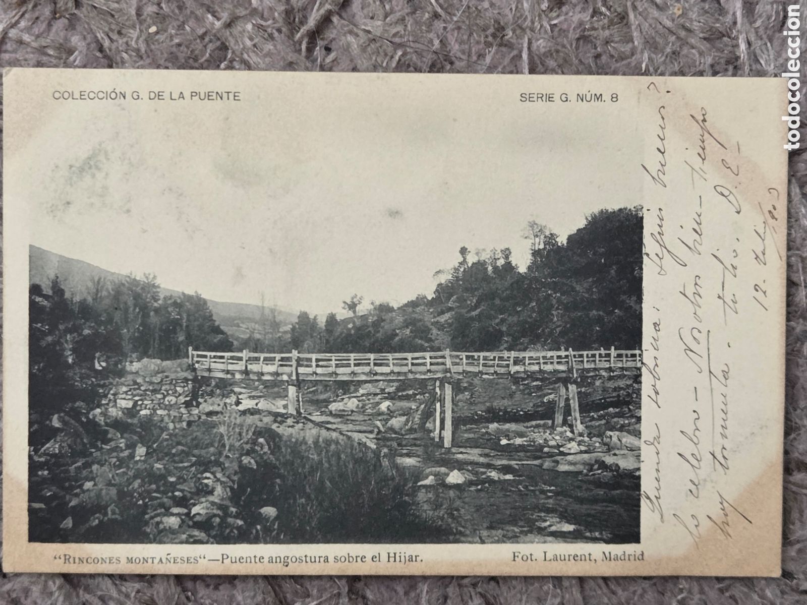 Postales: RINCONES MONTA&Ntilde;ESES. Puente angostura sobre el Hijar. 1903 Col. G.de la Puente. Cantabria