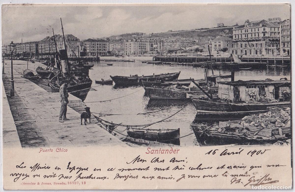 Postales: Puerto Chico Santander. Rommler & Jonas. Dresde 16707 reverso sin dividir. circulada ambulante