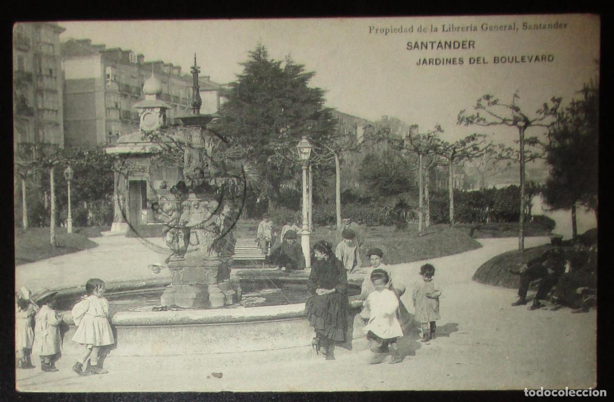 Postales: POSTAL SANTANDER, JARDINES DEL BOULEVARD. CIRCULADA EN 1908. - Foto 1
