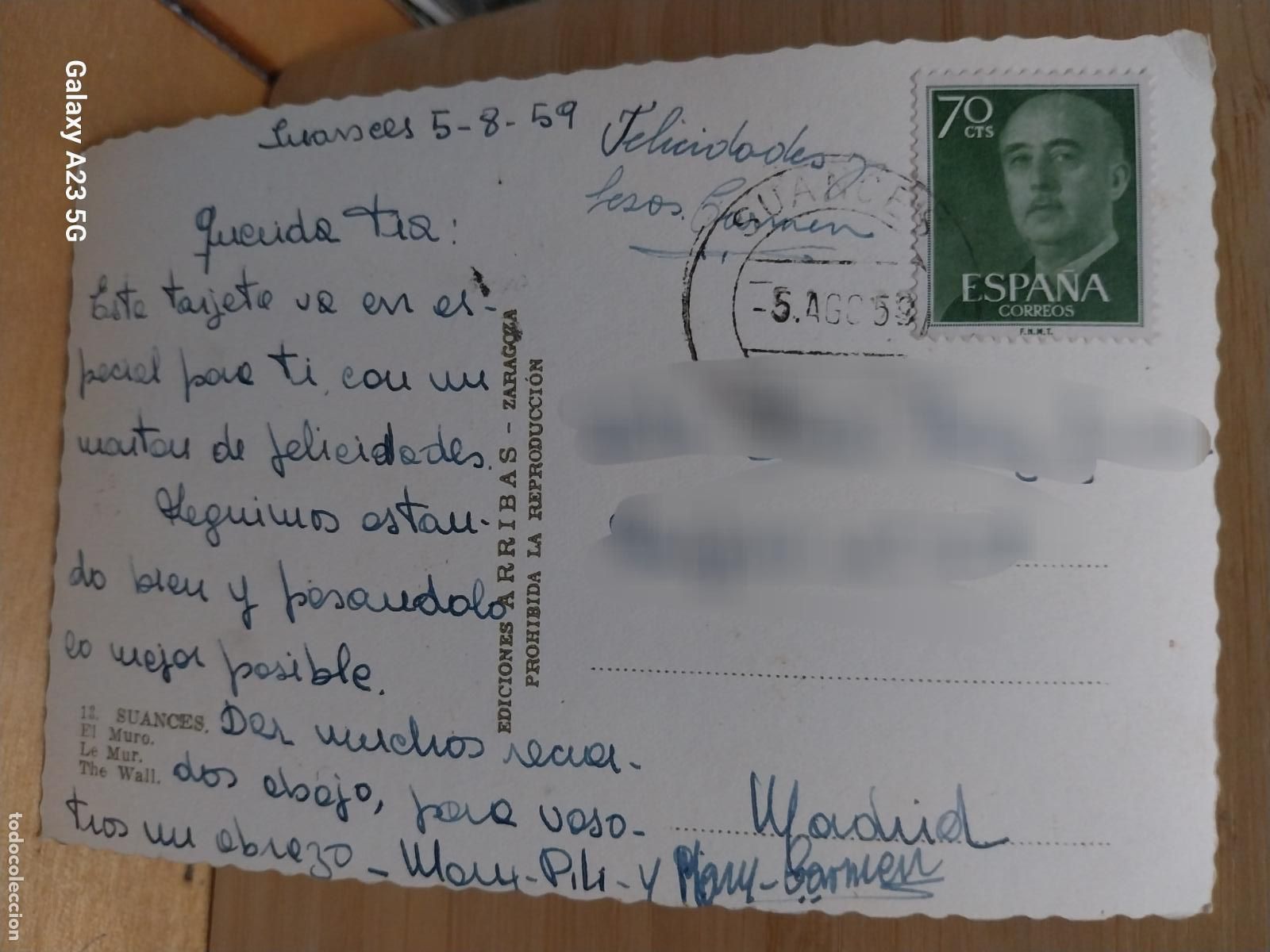 Postcards: SUANCES EL MURO ED ARRIBAS 12 COLOREADA CIRCULADA A&Ntilde;O 1959 PLAYA ANIMADA