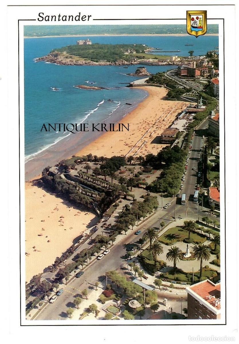 Postales: SANTANDER / PLAYAS DEL SARDINERO , VISTA AEREA / ESCUDO DE ORO / SIN FRANQUEAR