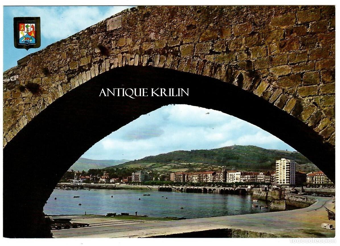 Postales: CASTRO URDIALES N&ordm; 3 PUENTE ROMANICO Y VISTA PARCIAL / ESCUDO DE ORO / SIN FRANQUEAR
