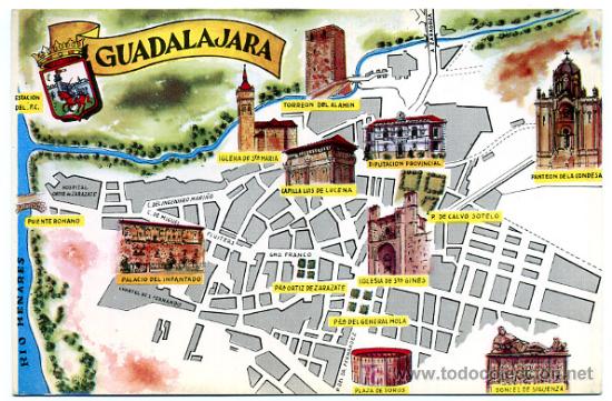 mapa turistico de guadalajara españa Postal guadalajara , ilustrada , mapa o plano   Sold through 