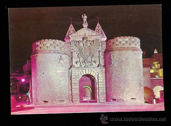 Postales: TOLEDO * PUERTA BISAGRA ILUMINADA - Foto 1