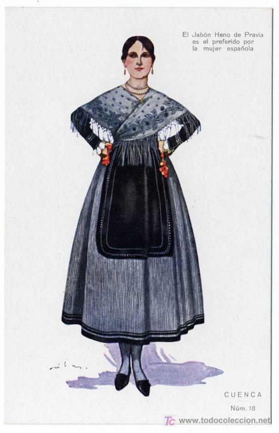 Postales: BONITA POSTAL - CUENCA - MUJER CON TRAJE REGIONAL - PUBLICIDAD DE JABON HENO DE PRAVIA