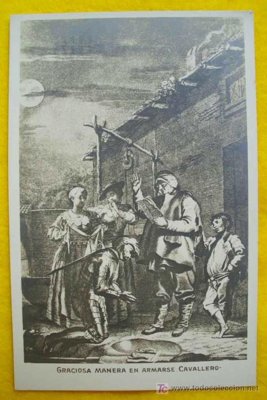 Postkarten: Antigua Postal : Graciosa manera en armarse cavallero - Don Quijote