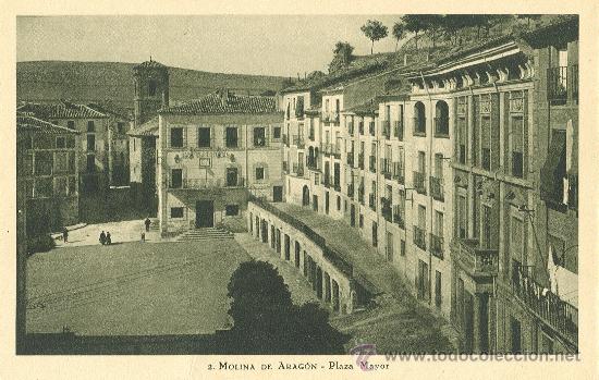 Postcards: MOLINA DE ARAG&Oacute;N. LA PLAZA MAYOR. HACIA 1940.
