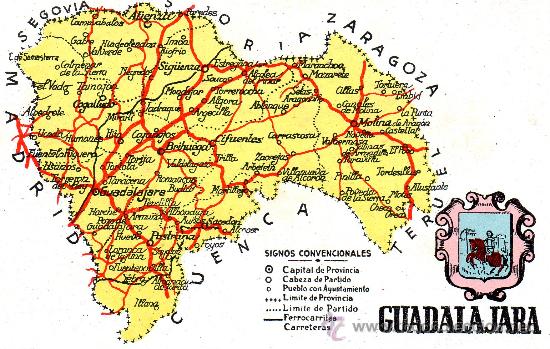 Postales: Guadalajara. Mapa y escudo. - Foto 1