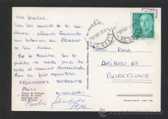 Postales: Campo de Criptana. *Molino..* Ed. H.A.E. n&ordm; 3. Circulada 1969. - Foto 2