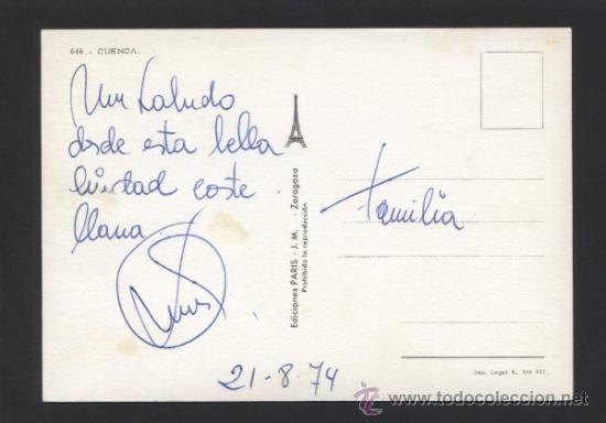 Postales: Cuenca. Ed. Paris n&ordm; 646. Escrita. - Foto 2