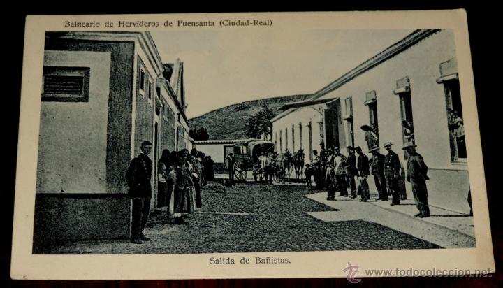 Postcards: POSTAL DEL BALNEARIO DE HERVIDEROS DE FUENSANTA - CIUDAD REAL - SALIDA DE BA&Ntilde;ISTAS - ED. J.B.S.M. -