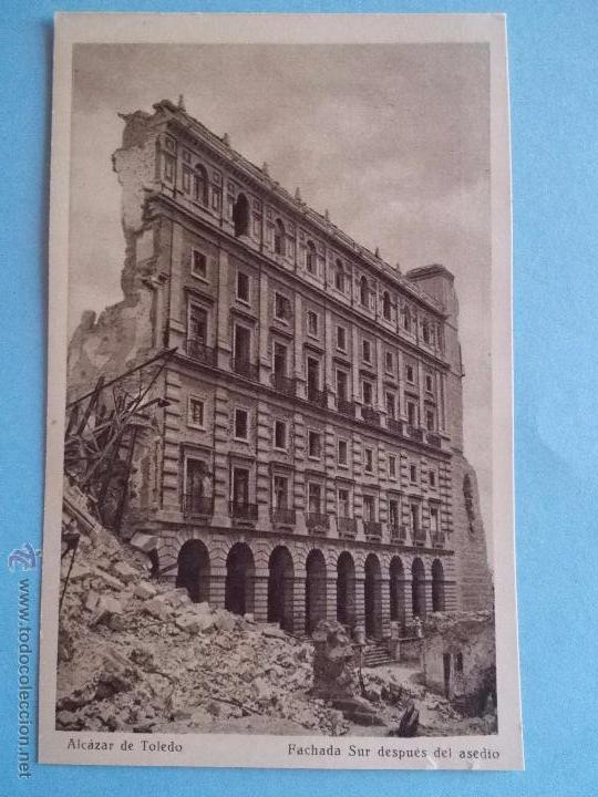 Postais: ANTIGUA POSTAL DE TOLEDO.FACHADA SUR DESPUES DEL ASEDIO