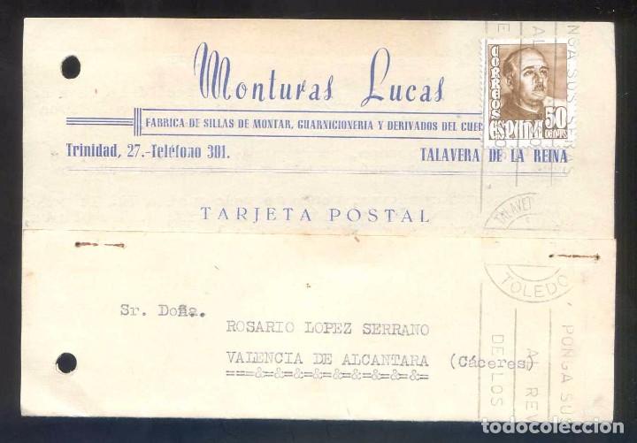 Postcards: Talavera de la Reina. TP comercial *Monturas Lucas* Circulada 1957.