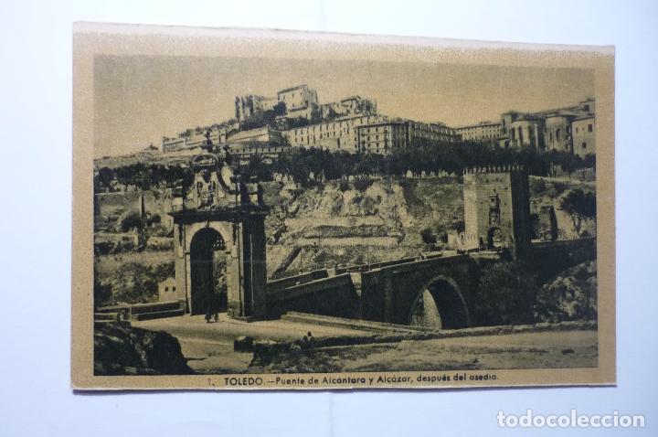 Cartoline: POSTAL TOLEDO.-PUENTE ALCANTARA Y ALCAZAR DEpS&Ugrave;ES ASEDIO CM