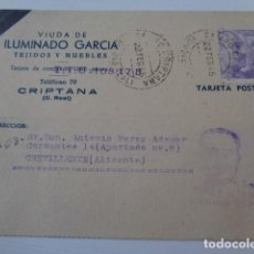 Postales: CRIPTANA, CIUDAD REAL, VDA. ILUMINADO GARCÍA, POSTAL PATRIOTICA A CREVILLETE, 1945. Lote 293710213