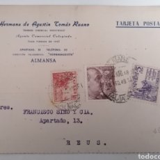 Postales: ALMANSA. ALBACETE. HERMANA DE AGUSTIN TOMÁS RUANO. TARJETA POSTAL COMERCIAL A REUS, 1949. Lote 307969268