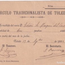 Postales: CIRCULO TRADICIONALISTA DE TOLEDO. RECIBO 1891