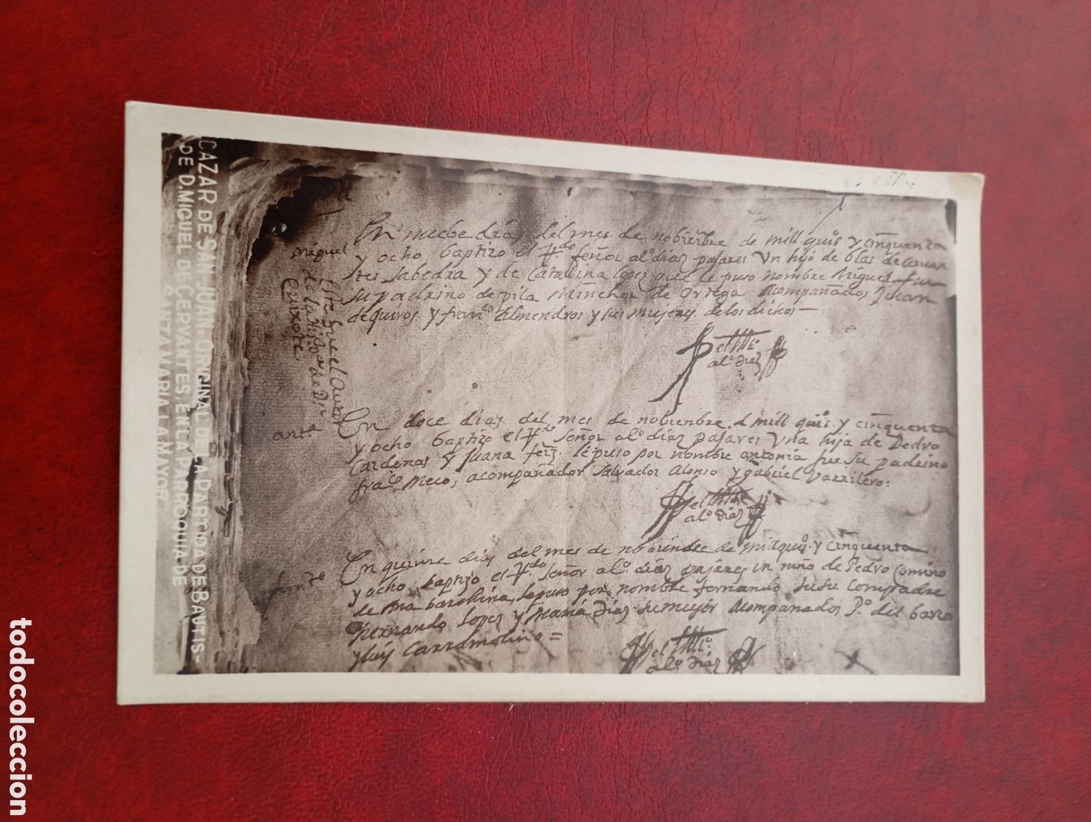 Postales: ALC&Aacute;ZAR DE SAN JUAN (CIUDAD REAL) - ORIGINAL DE LA PARTIDA DE BAUTISMO DE D. MIGUEL DE CERVANTES...