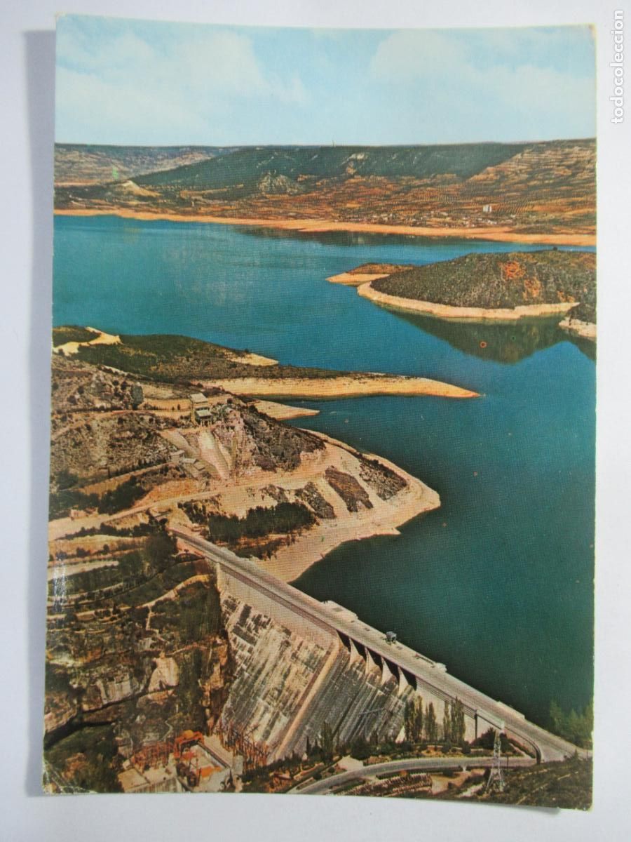 Postales: Au&ntilde;&oacute;n - Saced&oacute;n (Guadalajara) - Vista a&eacute;rea de la presa y Embalse de Entrepe&ntilde;as - Circulada