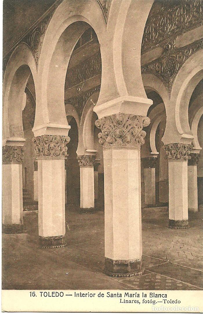 Postales: Toledo - Interior de Santa Maria la Blanca - Ed. Linares Fotog. Toledo