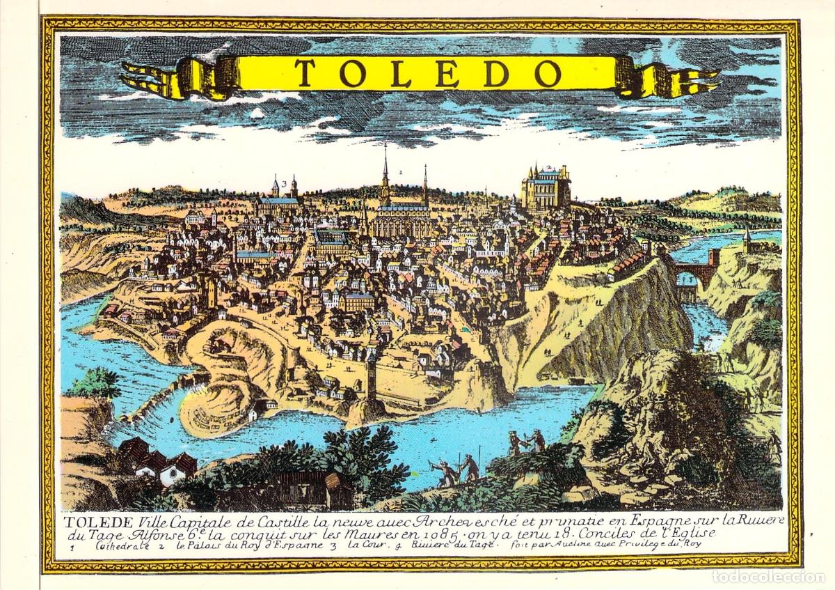 Postales: Postal de Toledo con Grabado Antiguo y Poema de Antonino Juan Franco