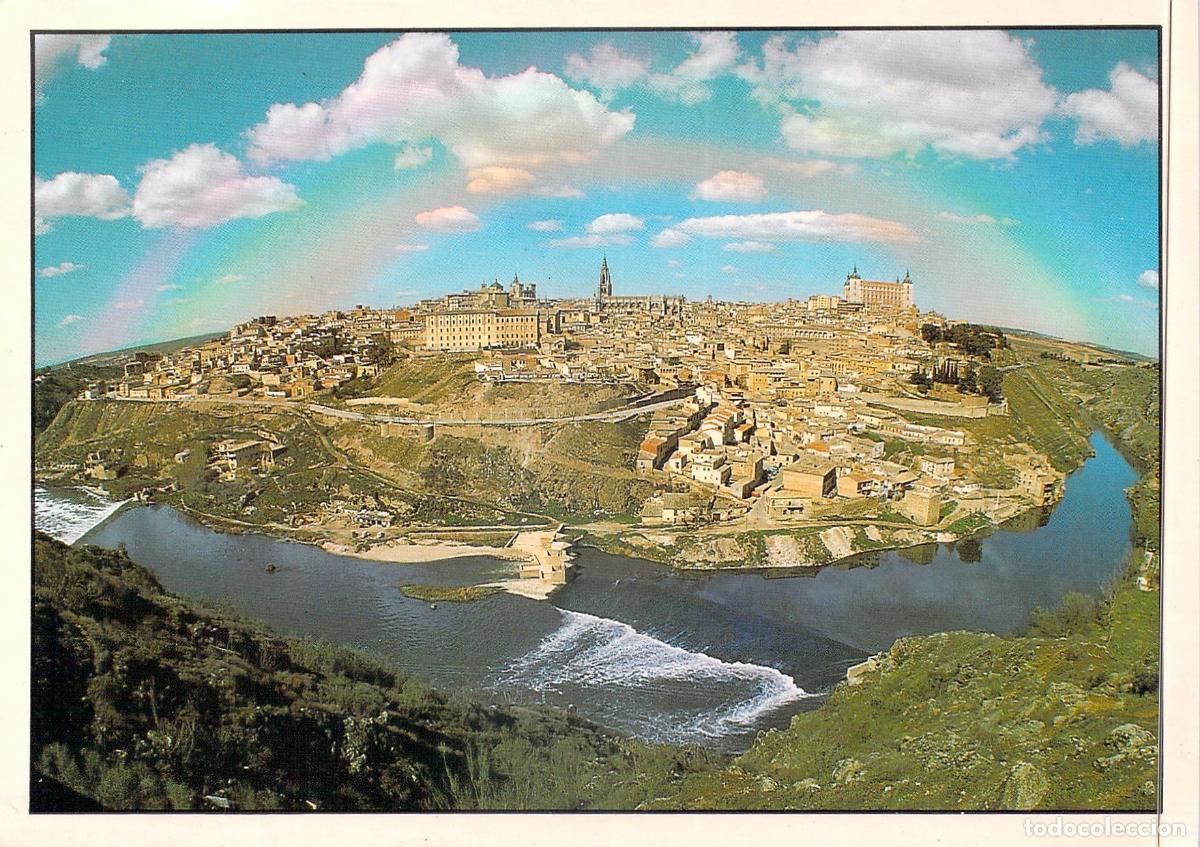 Postales: Postal de Toledo: Vista General con Arco Iris y el R&iacute;o Tajo