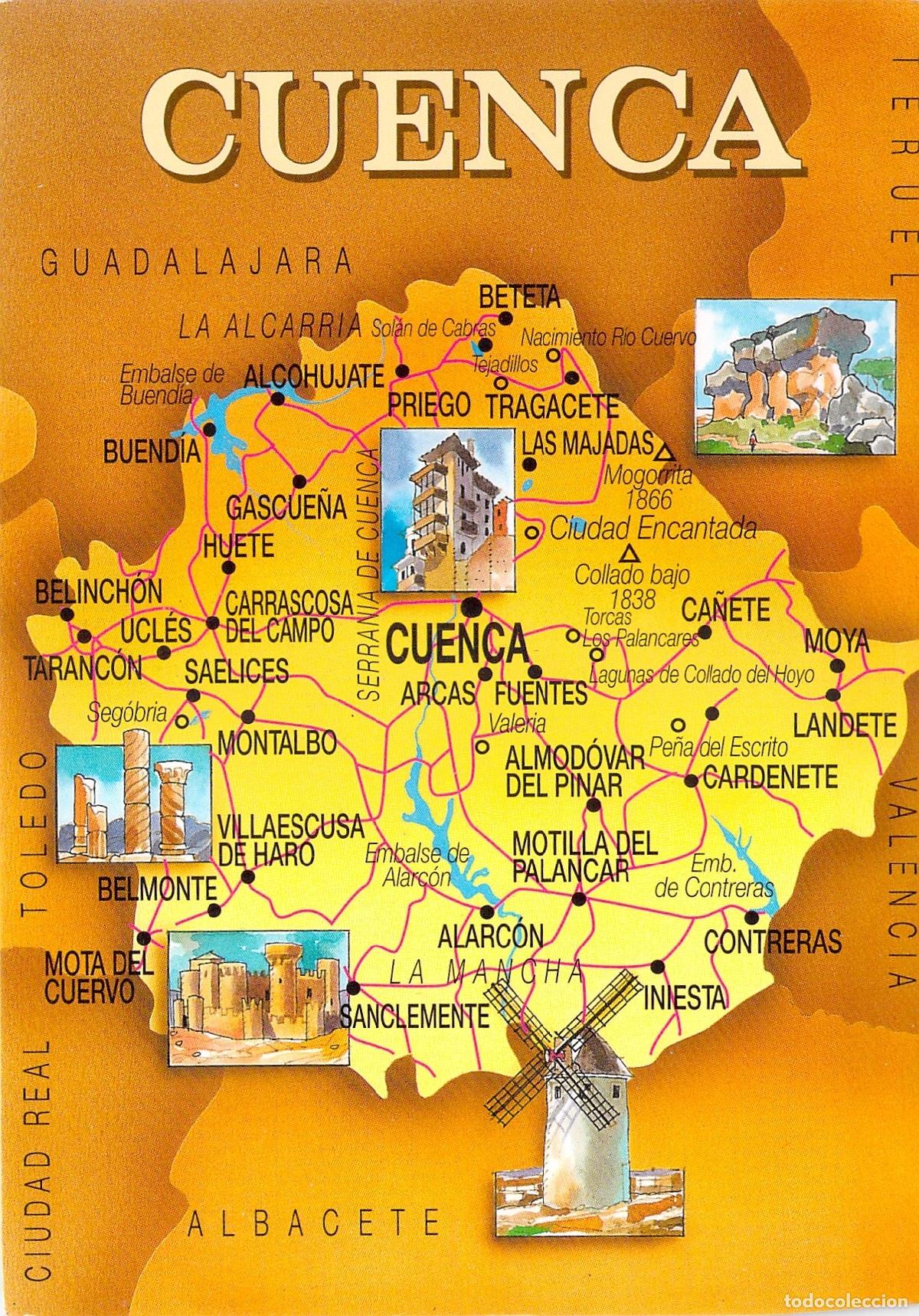 Postales: Postal con Mapa Ilustrado de Cuenca por Josep Opisso