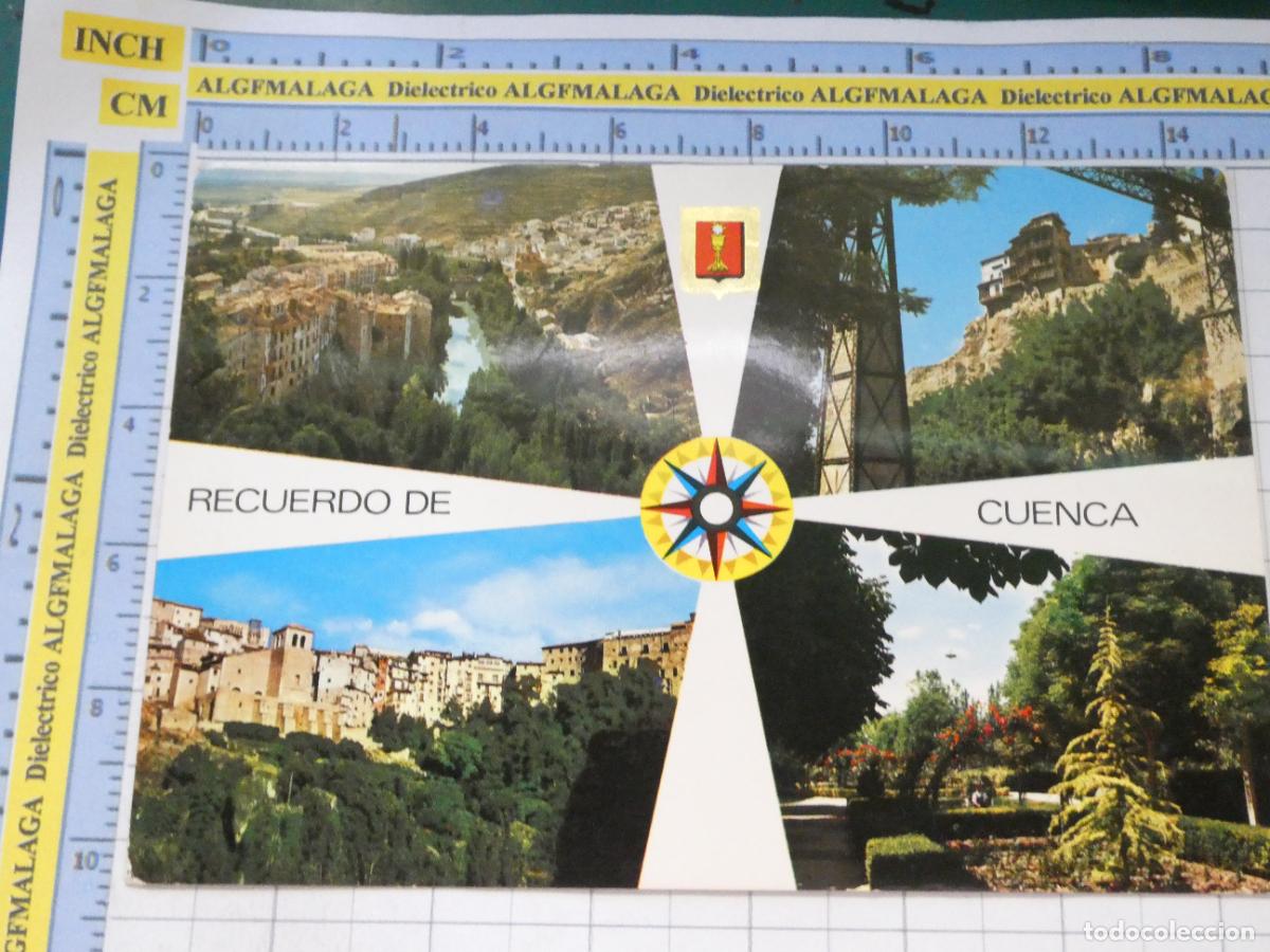 Postales: POSTAL DE CUENCA. A&Ntilde;O 1969. HOZ DEL JUCAR / CASAS COLGADAS / CUENCA ANTIGUA / PARQUE SANTA ANA. 738