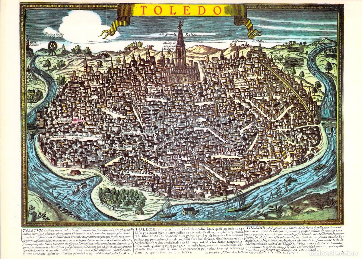 Postales: Postal de Toledo Ilustrada con Mapa Hist&oacute;rico y Poema Canto a Toledo