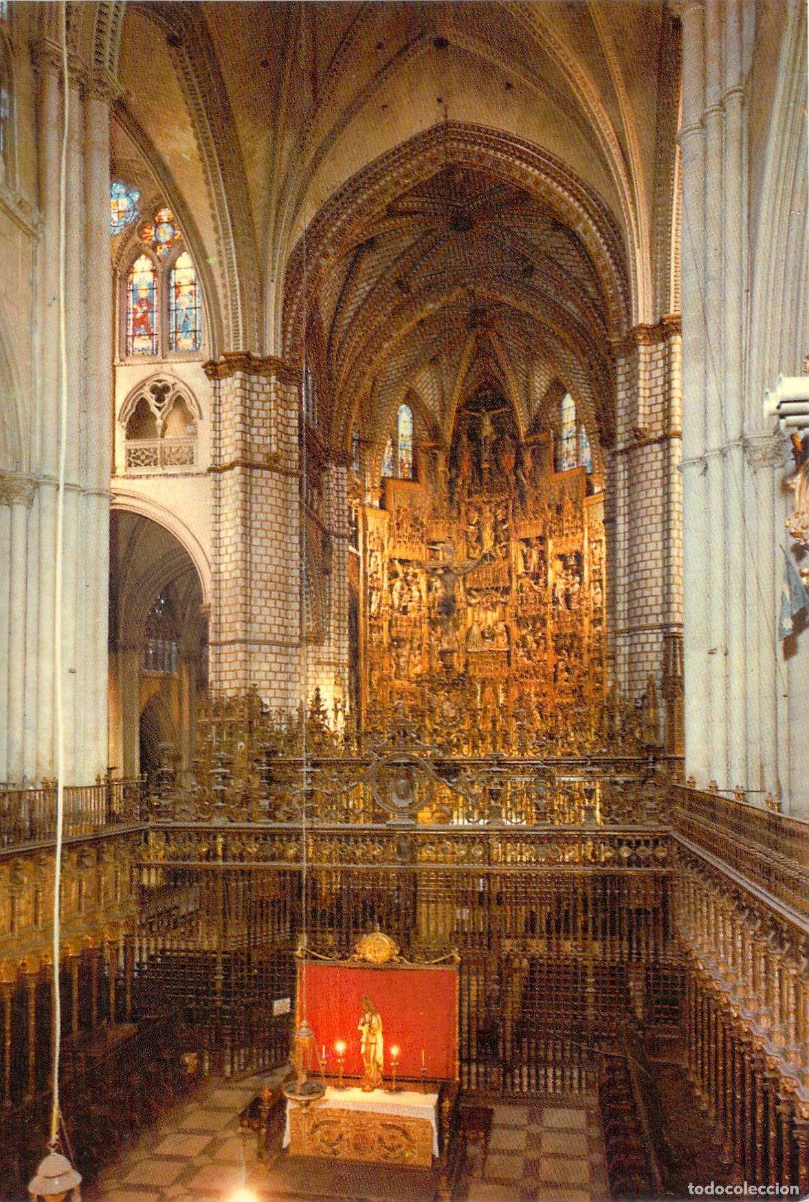 Postales: Postal de la Catedral de Toledo: Nave Central y Retablo Mayor