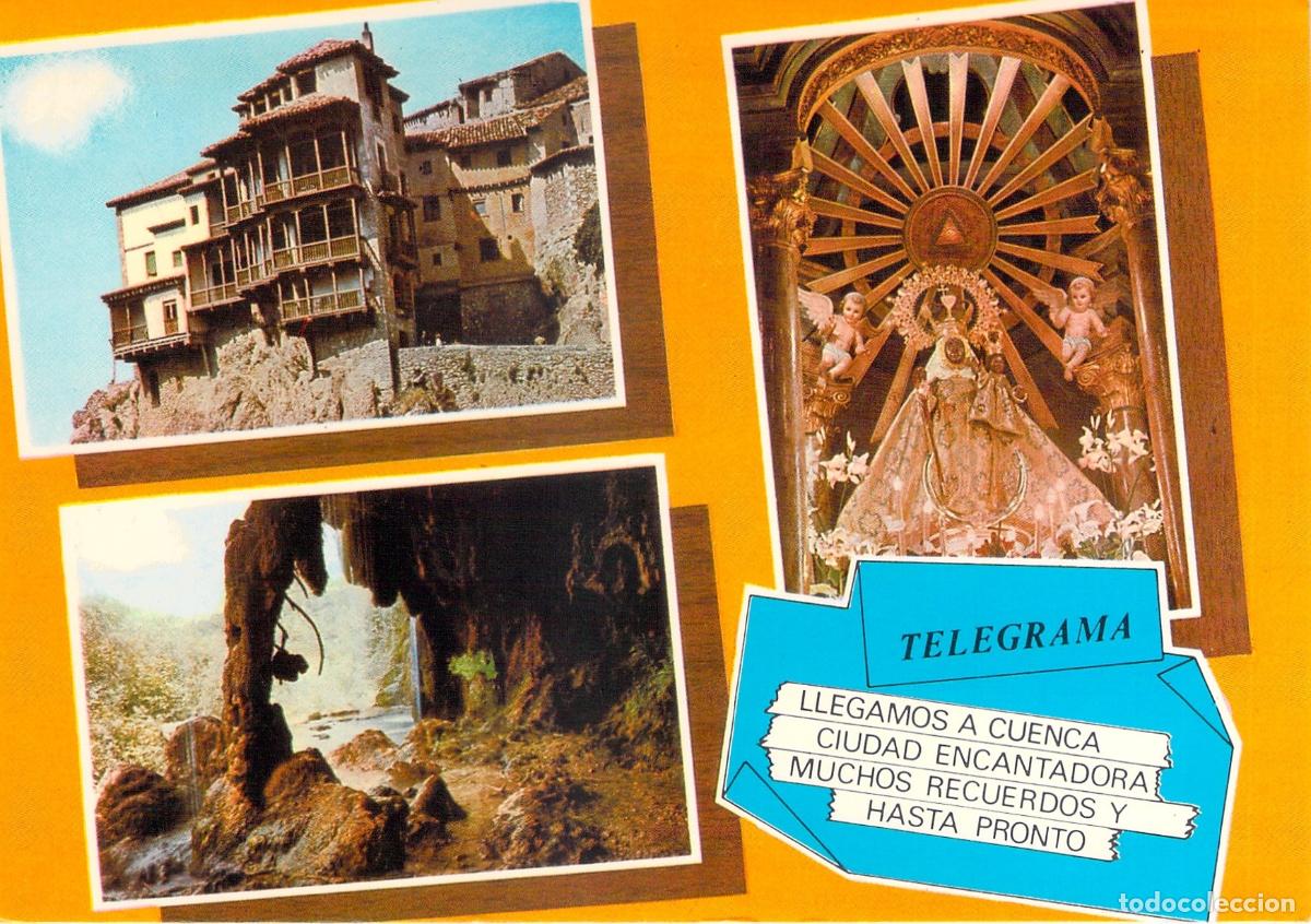 Postales: Postal Multi-vista de Cuenca con Casas Colgadas y Telegrama