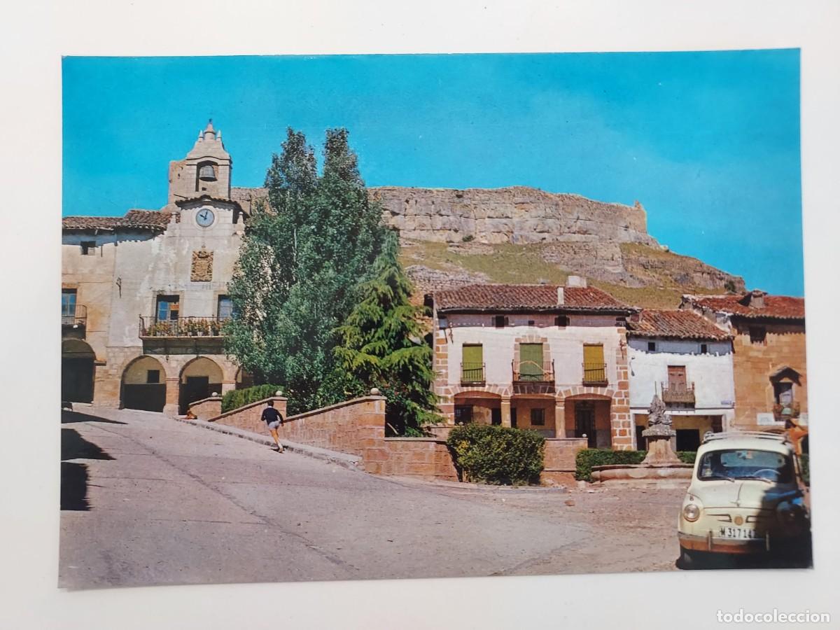 Postales: POSTAL ATIENZA PLAZA DE ESPA&Ntilde;A. 1969. SIN CIRCULAR. GUADALAJARA. SEAT 600 MATRICULA MADRID