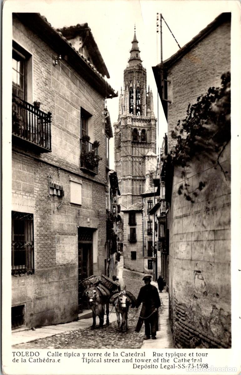 Postales: Toledo - Calle t&iacute;pica y torre de la Catedral - Manipel - 142x90mm - Burros