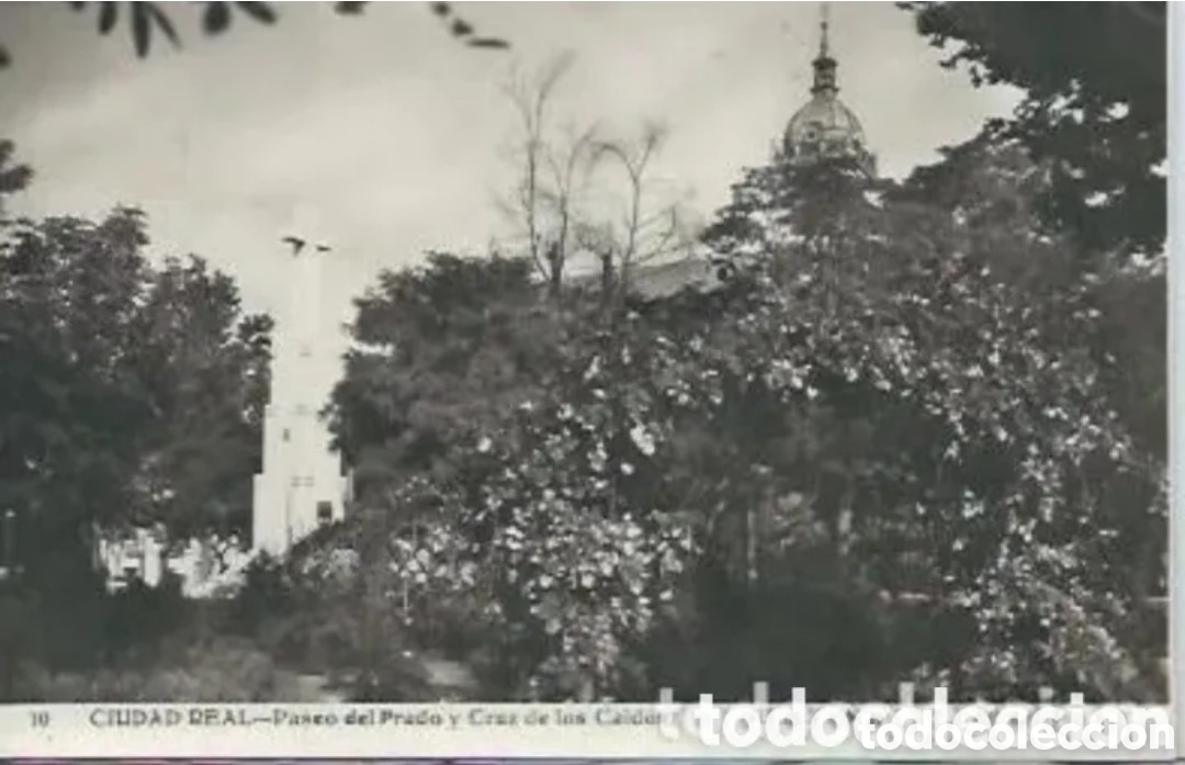 Postales: CIUDAD REAL - PASEO DEL PRADO Y CRUZ DE LOS CAIDOS - EDICI&Oacute;N MUR - L. ROISIN