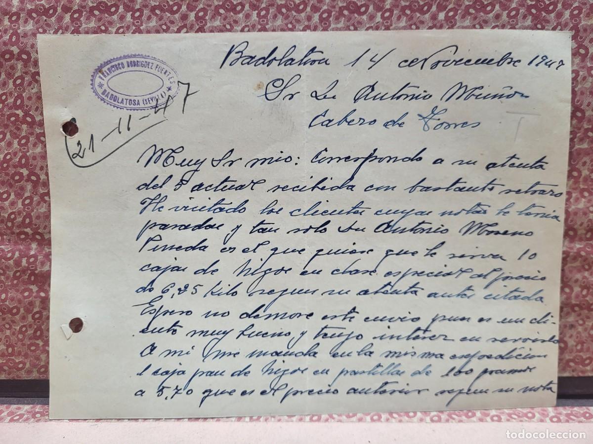 Postales: ANTIGUA CARTA COMERCIAL BADOLATOSA SEVILLA 1947
